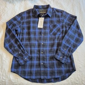 Jachs men's Large black & blue plaid long sleeve flannel button up shirt NWT